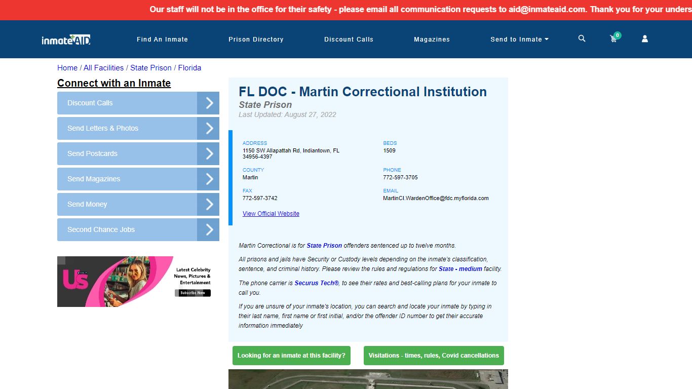 FL DOC - Martin Correctional Institution & Inmate Search | Visitation ...