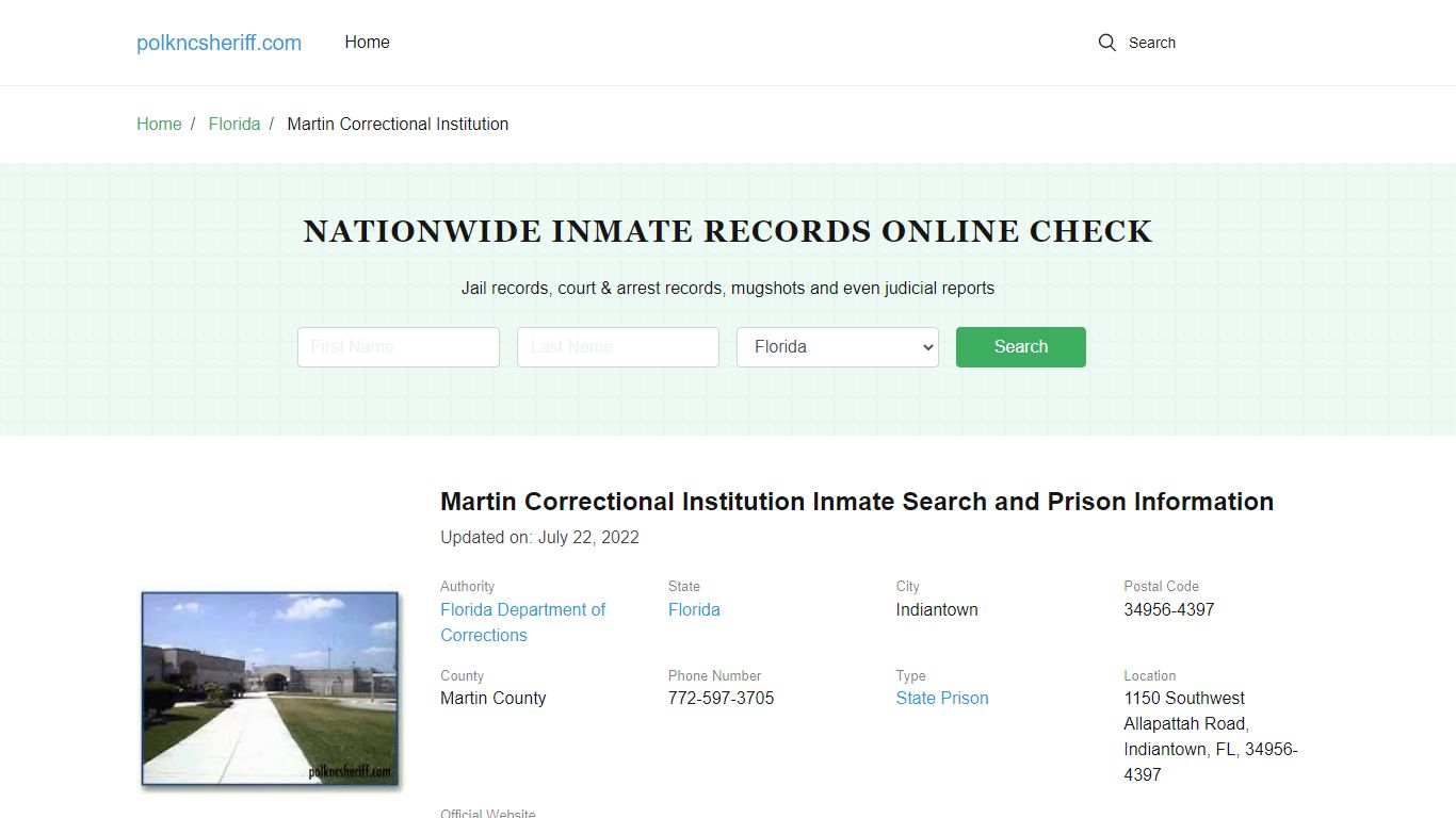 Martin Correctional Institution Inmate Search, Visitation, Phone no ...