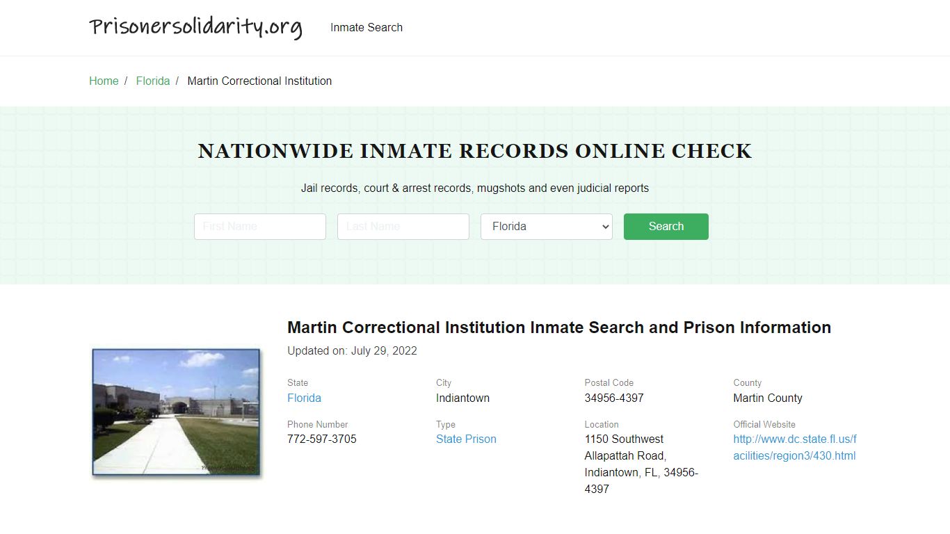 Martin Correctional Institution Inmate Search, Visitation, Phone no ...