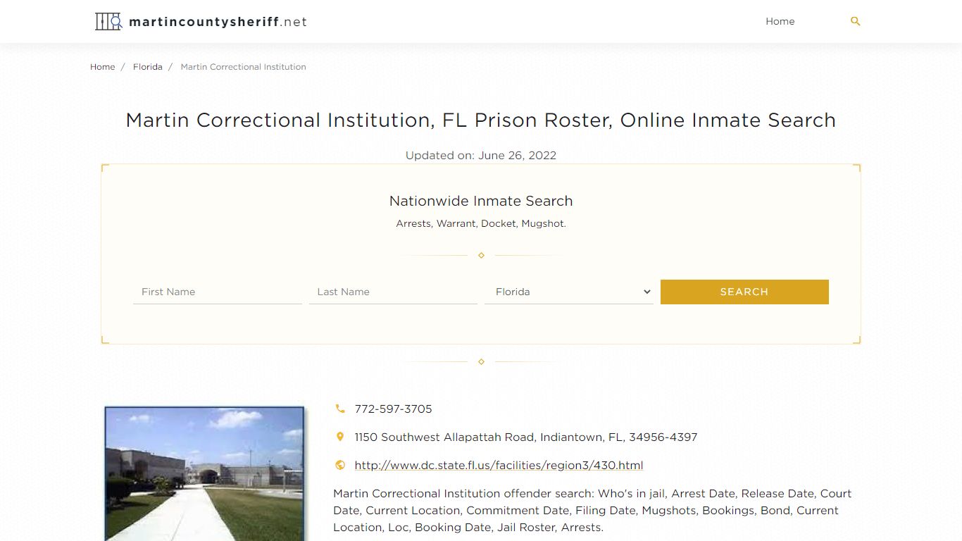 Martin Correctional Institution, FL Prison Roster, Online Inmate Search